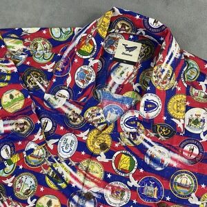 Yiume Shirt Mens‎ XL USA State Seals Hawaiian Patriotic Casual Summer July 4th